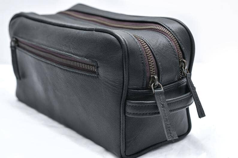 Classy Leather Bags The Twin Section Toiletry- Black - AVBL MRKT (6)