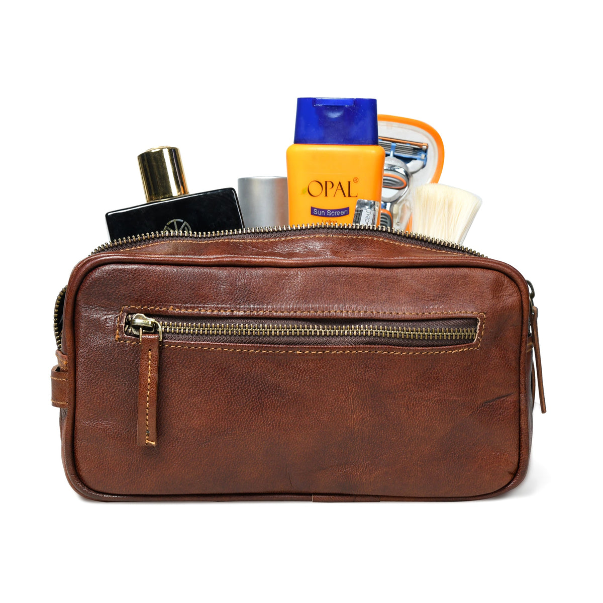 Classy Leather Bags The Twin Section Toiletry- Brown - AVBL MRKT (2)