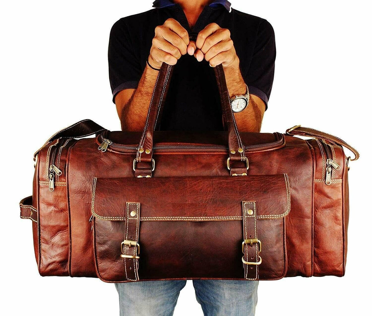 Classy Leather Bags Traveler Weekender Duffle Bag + FREE Toiletry Bag - AVBL MRKT (2)