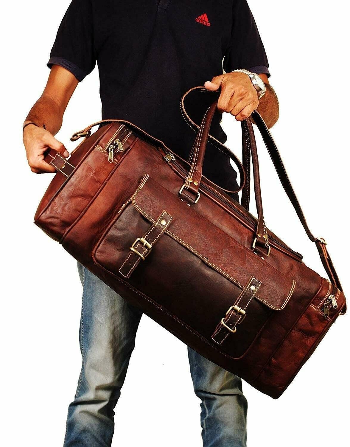 Classy Leather Bags Traveler Weekender Duffle Bag + FREE Toiletry Bag - AVBL MRKT (6)