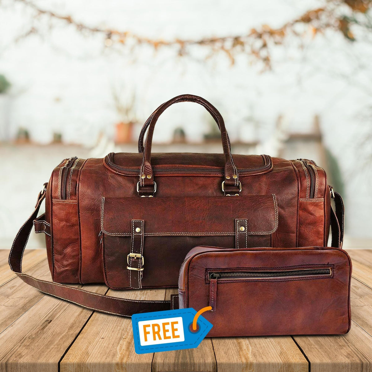 Classy Leather Bags Traveler Weekender Duffle Bag + FREE Toiletry Bag (ZIPIFY) - AVBL MRKT (1)