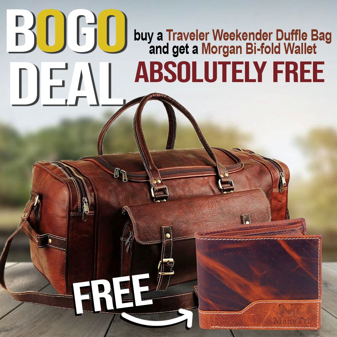 Classy Leather Bags Traveler Weekender Duffle Bag + FREE Wallet - AVBL MRKT (1)