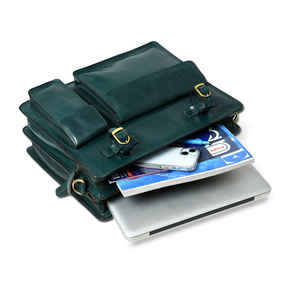 Classy Leather Bags Tuscany Italian Leather Briefcase, Green - AVBL MRKT (10)