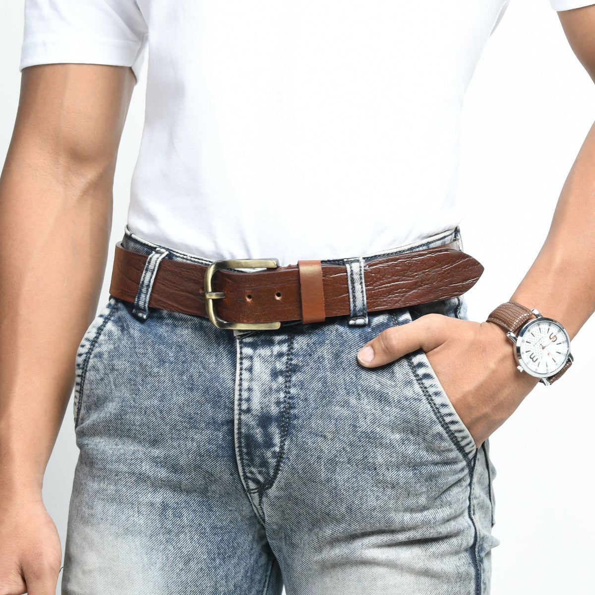 Classy Leather Bags Vibrant Brown Pin Buckle Belt - AVBL MRKT (2)
