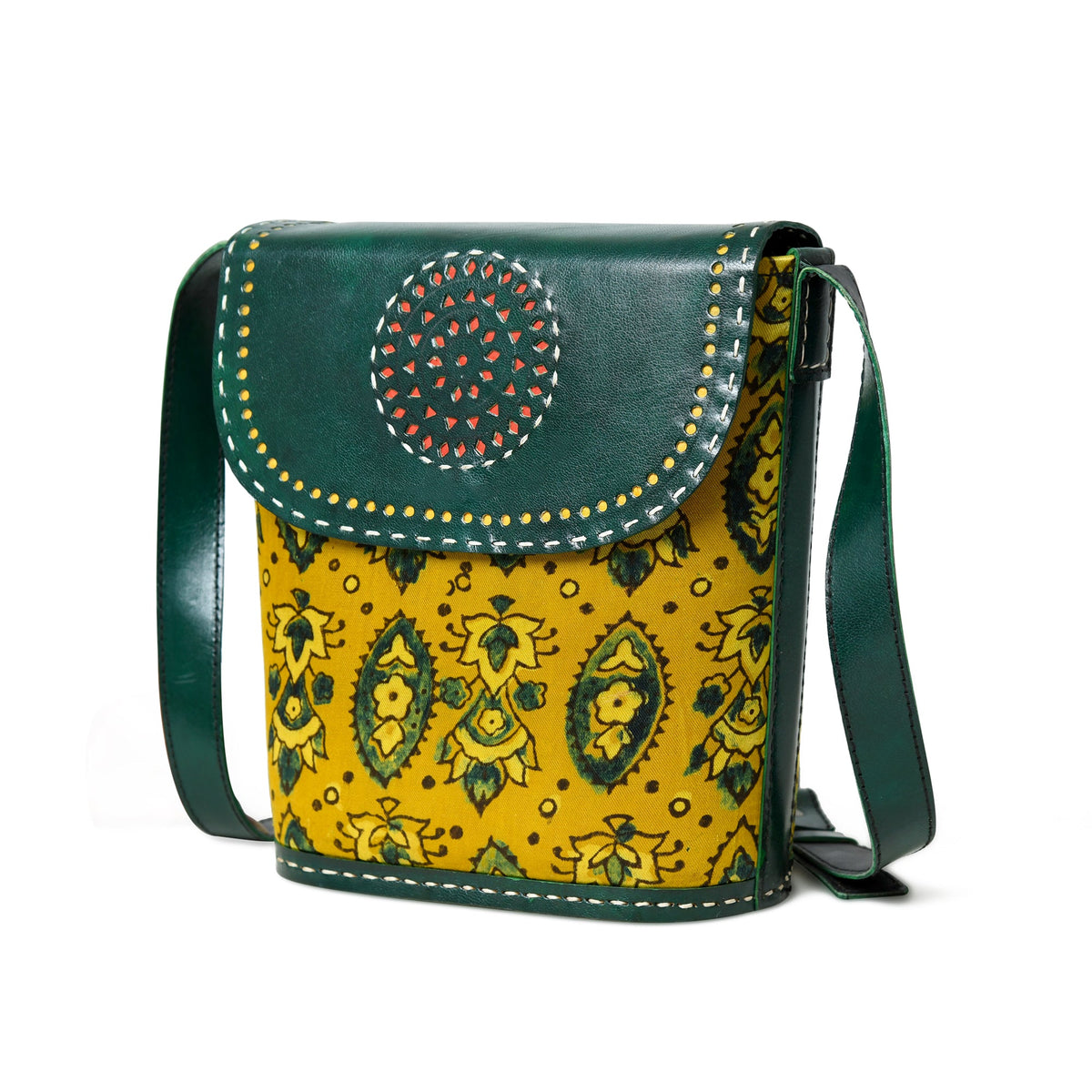 Classy Leather Bags Vibrant Heritage Ajrakh Satchel - AVBL MRKT (1)
