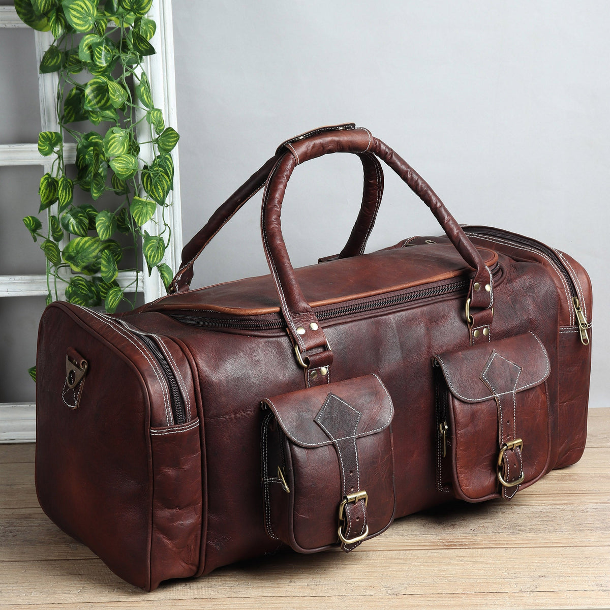 Classy Leather Bags Vintage Dark Brown Traveller Duffle Bag - AVBL MRKT (2)
