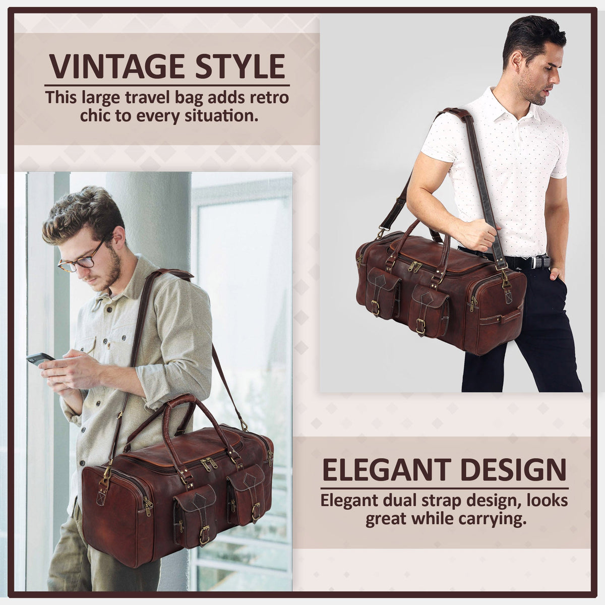 Classy Leather Bags Vintage Dark Brown Traveller Duffle Bag - AVBL MRKT (4)