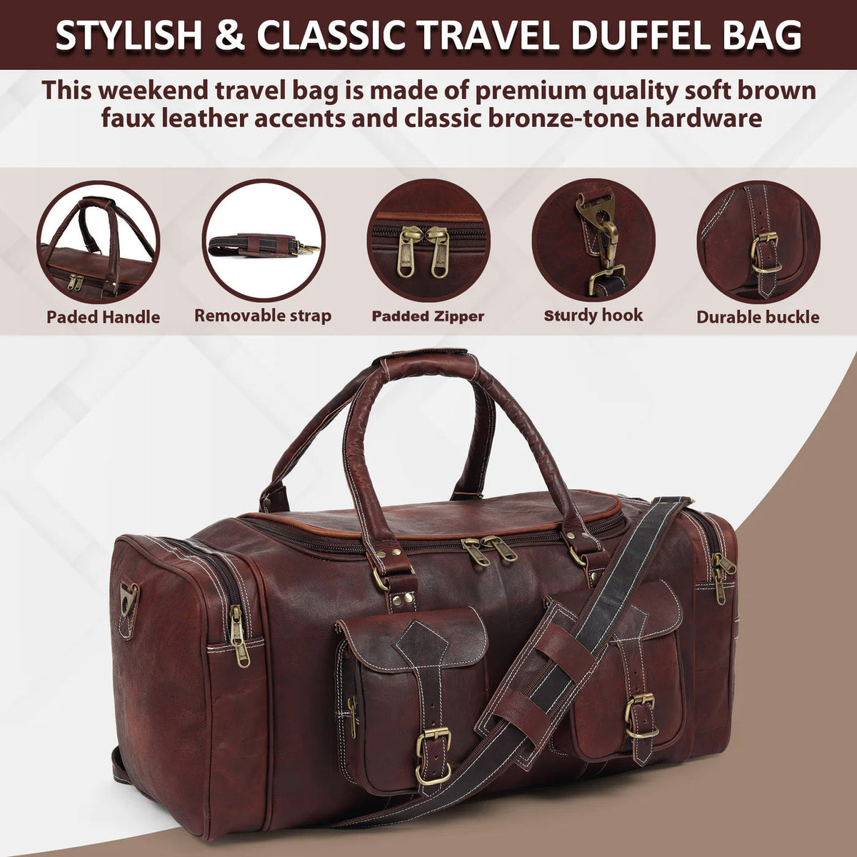 Classy Leather Bags Vintage Dark Brown Traveller Duffle Bag - AVBL MRKT (5)