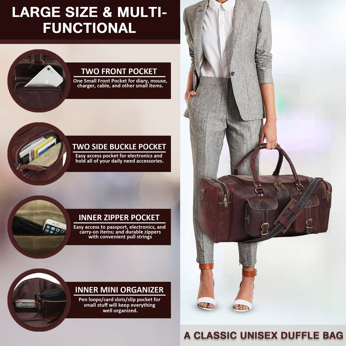 Classy Leather Bags Vintage Dark Brown Traveller Duffle Bag - AVBL MRKT (6)