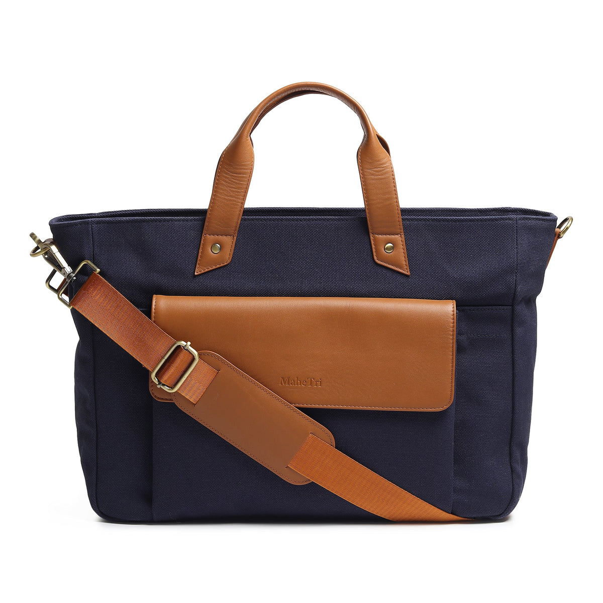 Classy Leather Bags Voyager Canvas Leather Briefcase, Dark Blue - AVBL MRKT (1)