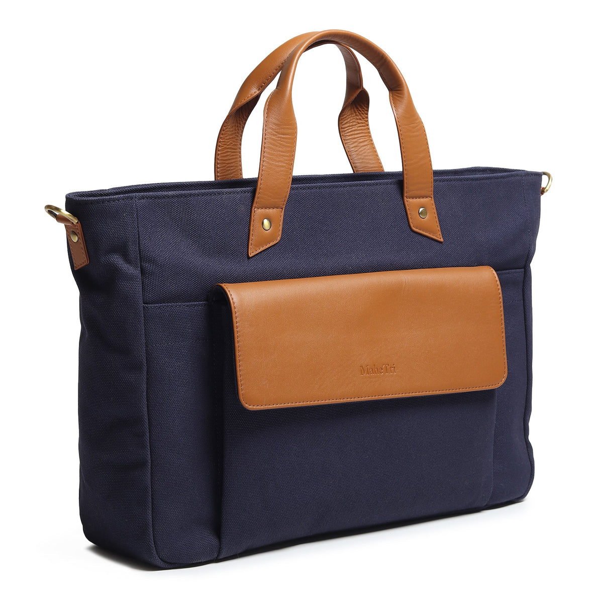 Classy Leather Bags Voyager Canvas Leather Briefcase, Dark Blue - AVBL MRKT (3)