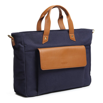 Classy Leather Bags Voyager Canvas Leather Briefcase, Dark Blue - AVBL MRKT (3)
