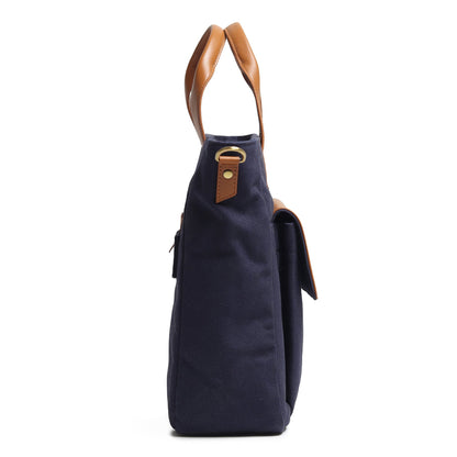 Classy Leather Bags Voyager Canvas Leather Briefcase, Dark Blue - AVBL MRKT (5)