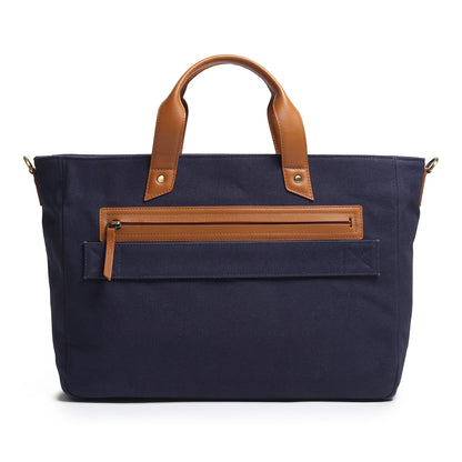 Classy Leather Bags Voyager Canvas Leather Briefcase, Dark Blue - AVBL MRKT (6)