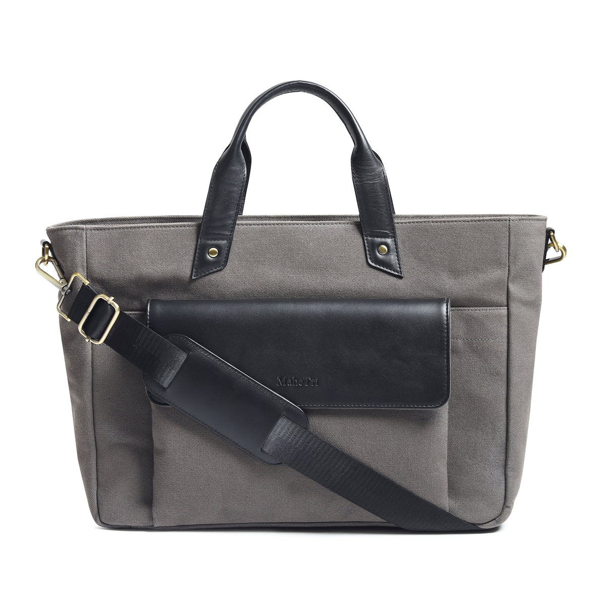 Classy Leather Bags Voyager Canvas Leather Briefcase, Gray - AVBL MRKT (1)