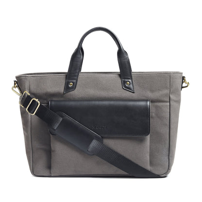 Classy Leather Bags Voyager Canvas Leather Briefcase, Gray - AVBL MRKT (1)