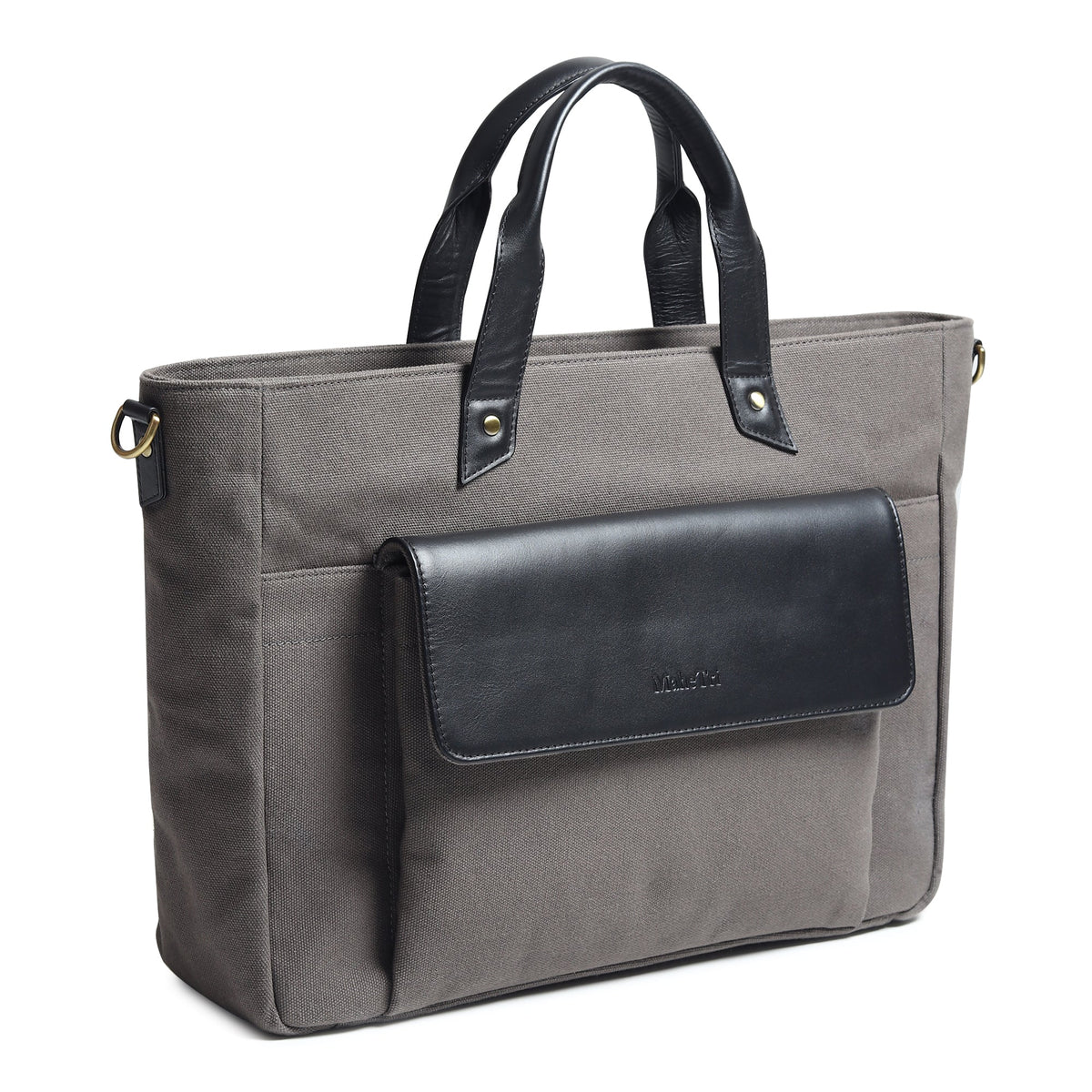 Classy Leather Bags Voyager Canvas Leather Briefcase, Gray - AVBL MRKT (2)
