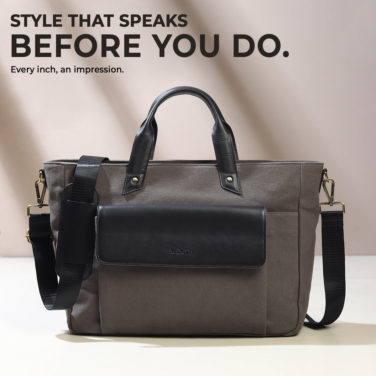 Classy Leather Bags Voyager Canvas Leather Briefcase, Gray - AVBL MRKT (3)