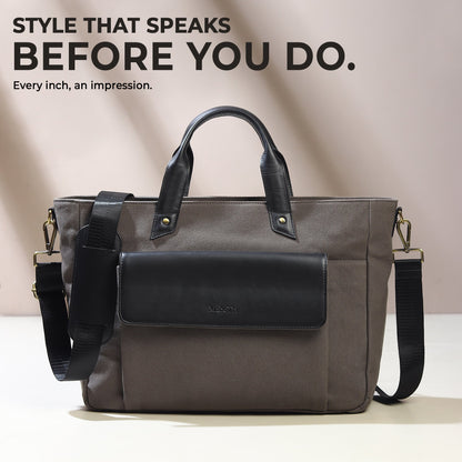Classy Leather Bags Voyager Canvas Leather Briefcase, Gray - AVBL MRKT (3)