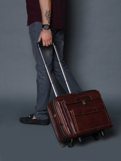 Classy Leather Bags Wanderer Leather Trolly Suitcase Bag - AVBL MRKT (10)
