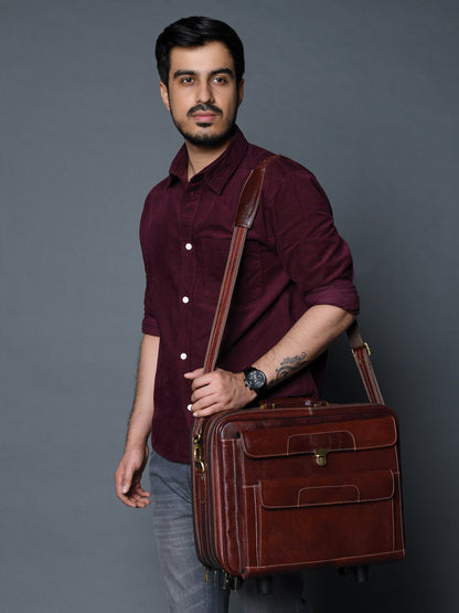 Classy Leather Bags Wanderer Leather Trolly Suitcase Bag - AVBL MRKT (11)
