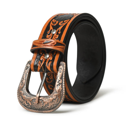 Classy Leather Bags Western Cowboy Leather Belt - Black & Brown - AVBL MRKT (1)