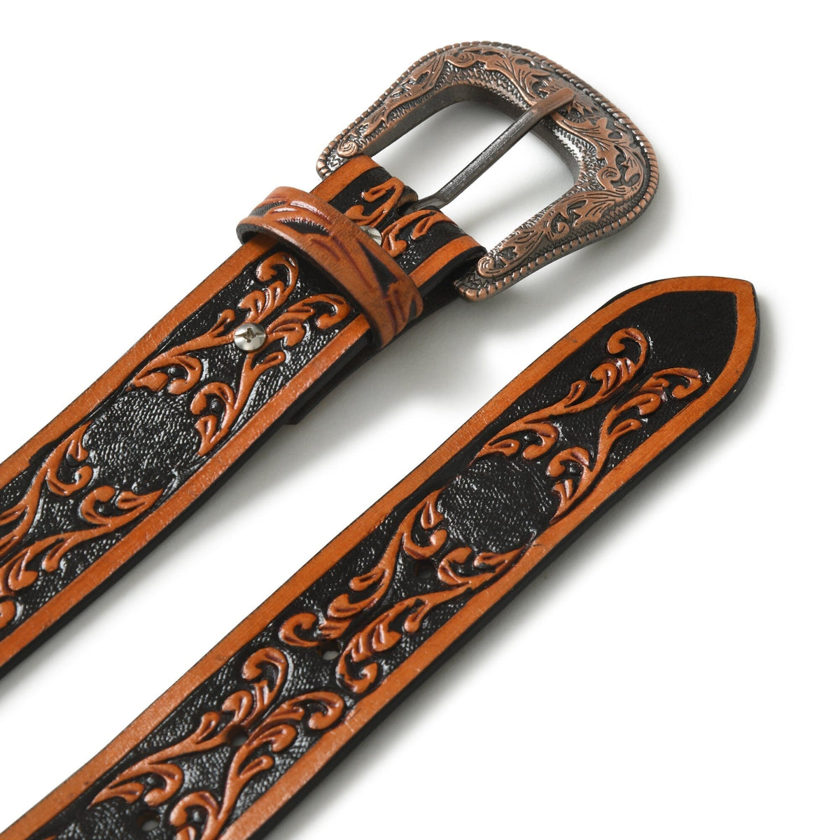 Classy Leather Bags Western Cowboy Leather Belt - Black & Brown - AVBL MRKT (2)