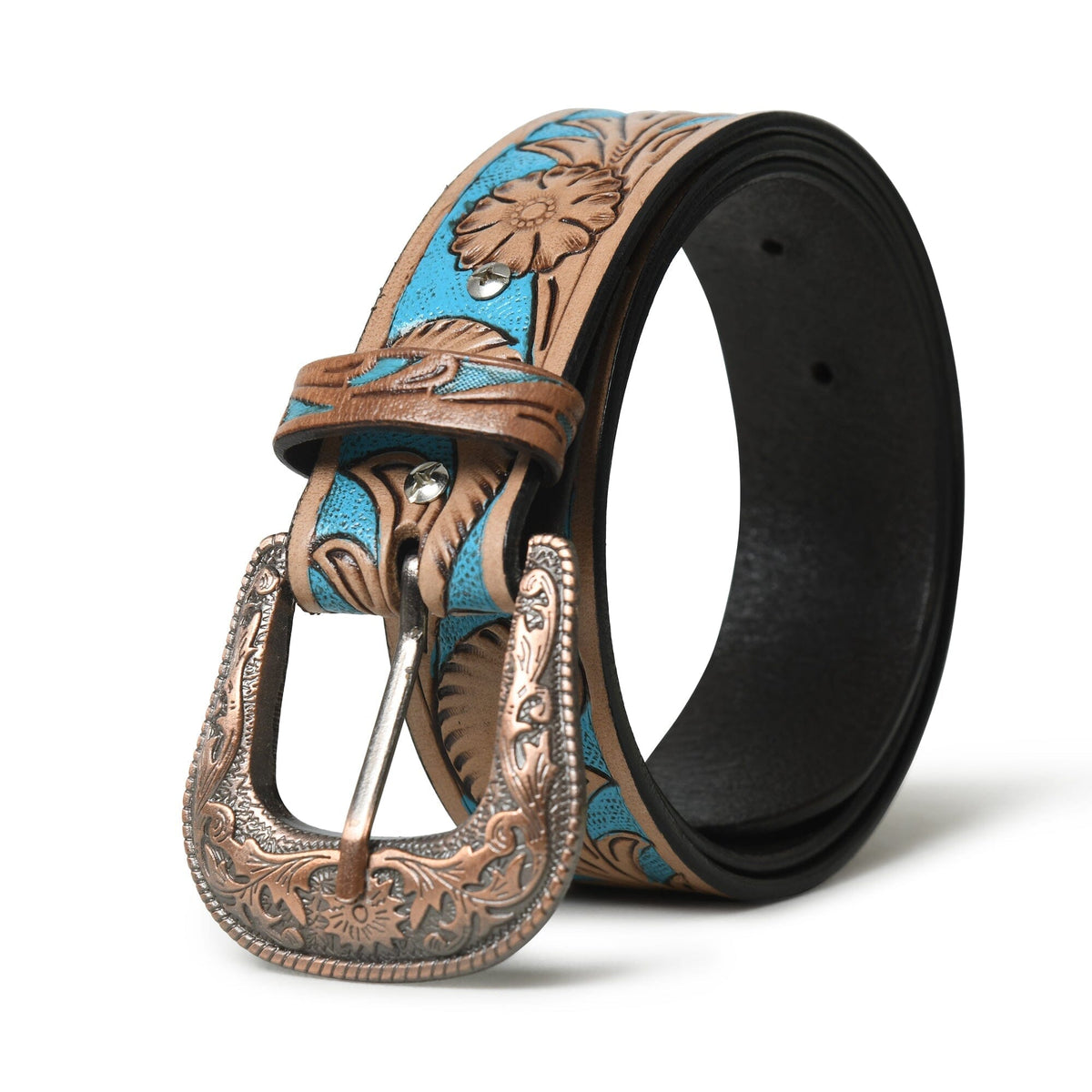 Classy Leather Bags Western Cowboy Leather Belt - Blue & Brown - AVBL MRKT (1)