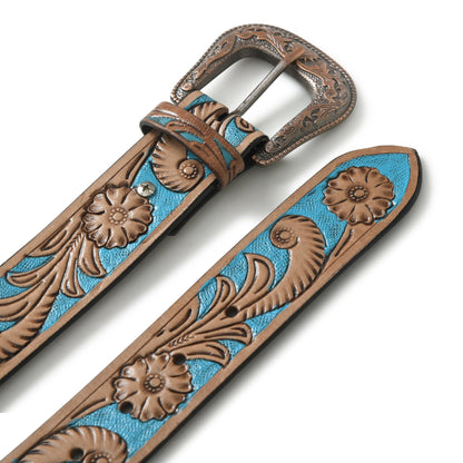 Classy Leather Bags Western Cowboy Leather Belt - Blue & Brown - AVBL MRKT (3)