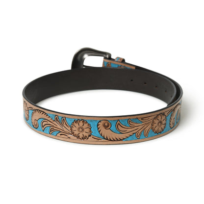 Classy Leather Bags Western Cowboy Leather Belt - Blue & Brown - AVBL MRKT (5)
