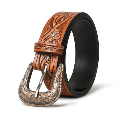 Classy Leather Bags Western Cowboy Leather Belt - Brown - AVBL MRKT (1)
