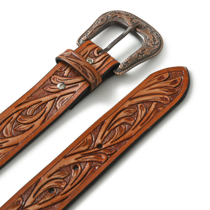 Classy Leather Bags Western Cowboy Leather Belt - Brown - AVBL MRKT (3)