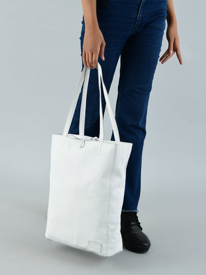 Classy Leather Bags White Leather Shoulder Tote Bag - AVBL MRKT (2)