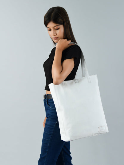 Classy Leather Bags White Leather Shoulder Tote Bag - AVBL MRKT (7)