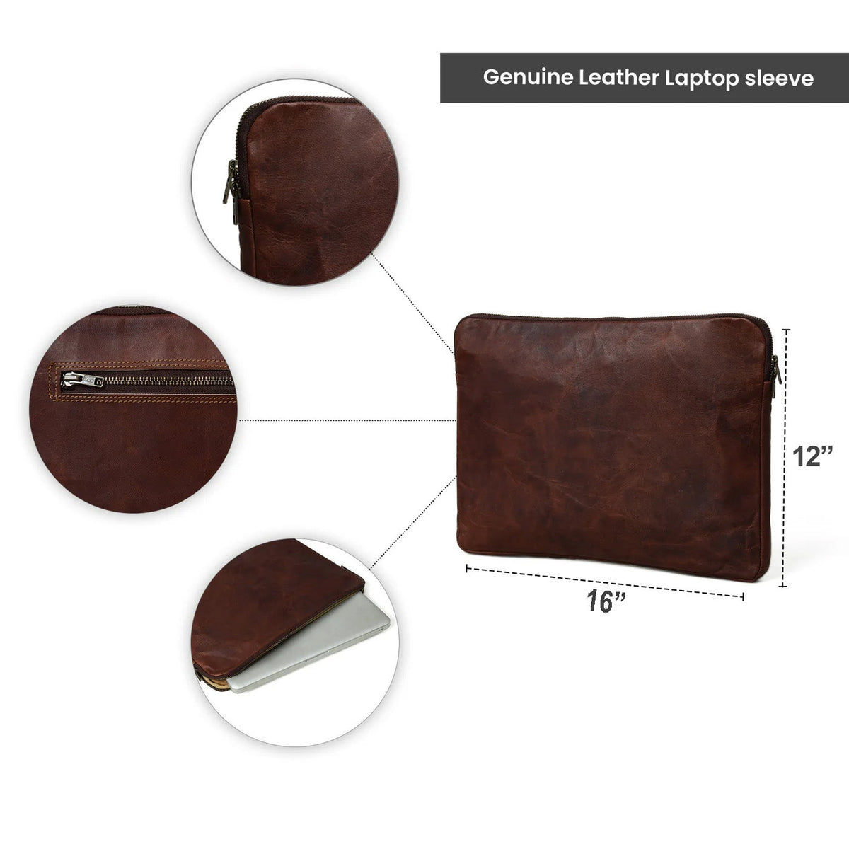 Classy Leather Bags Zento Laptop Sleeve - Dark Brown - AVBL MRKT (11)