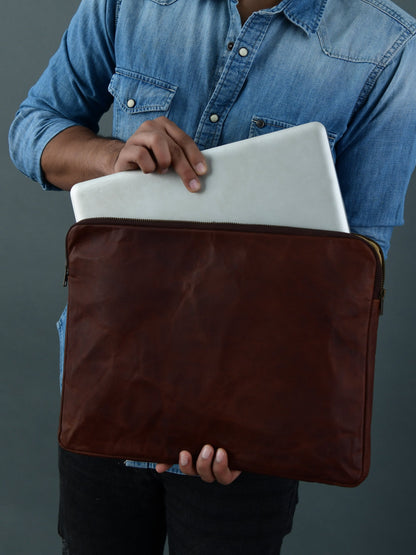 Classy Leather Bags Zento Laptop Sleeve - Dark Brown - AVBL MRKT (3)
