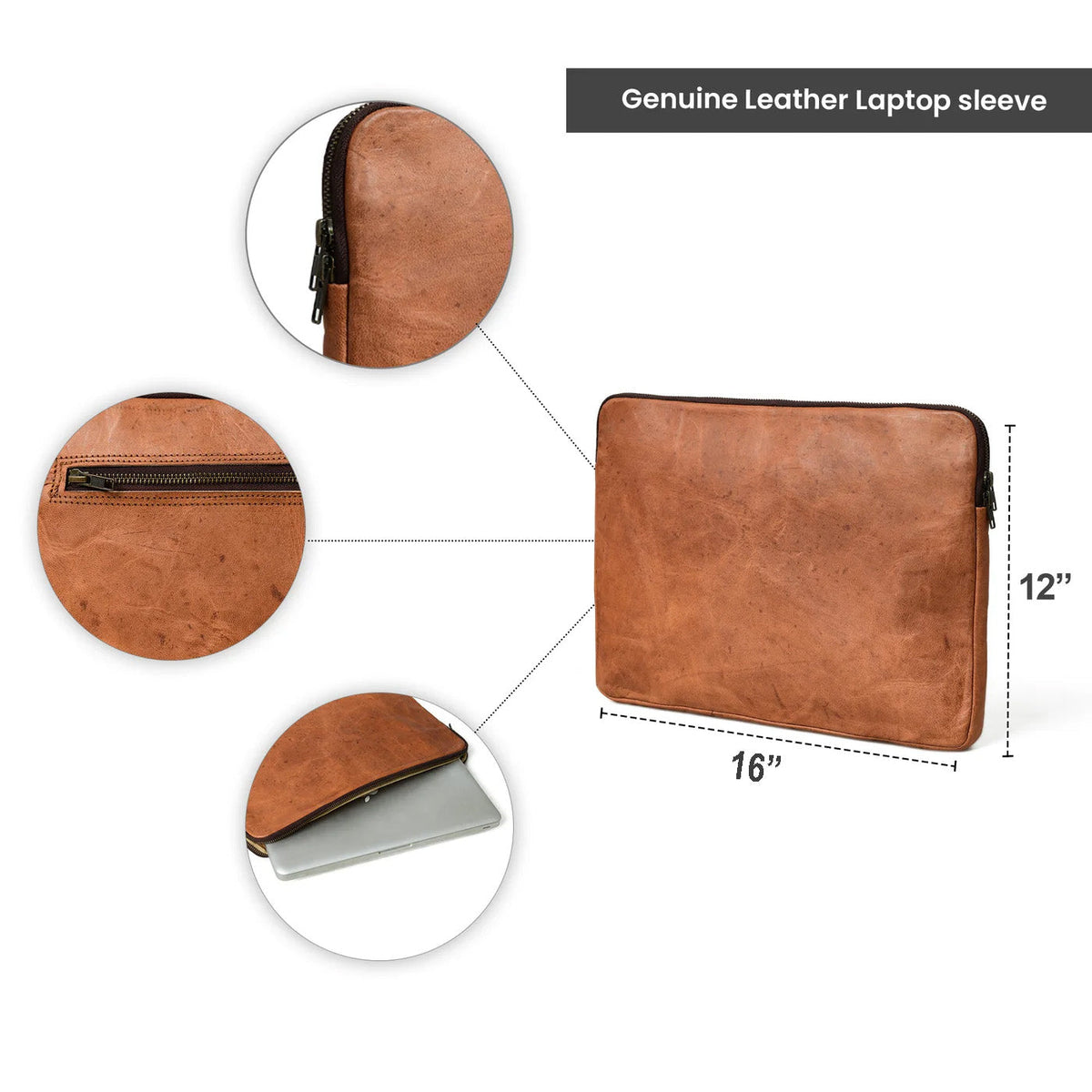 Classy Leather Bags Zento Laptop Sleeve - Tan Brown - AVBL MRKT (13)