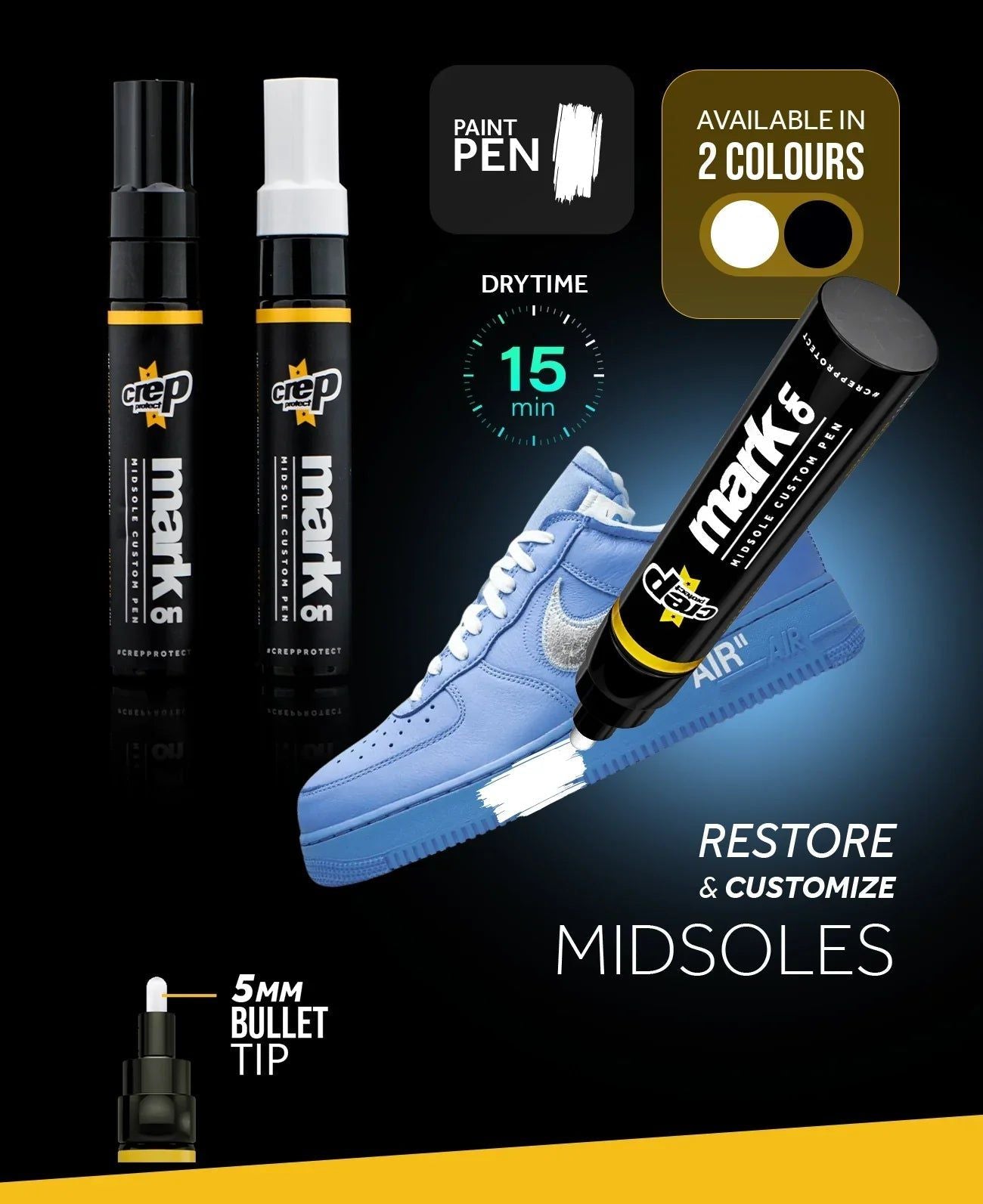 Crep Protect Mark-On Midsole Custom Pen (Black) Sneaker Shoe Boot Quick Re-Paint for Unisex Adult Mens Womens Kids GS Youth Hypebeast - AVBL MRKT (2)