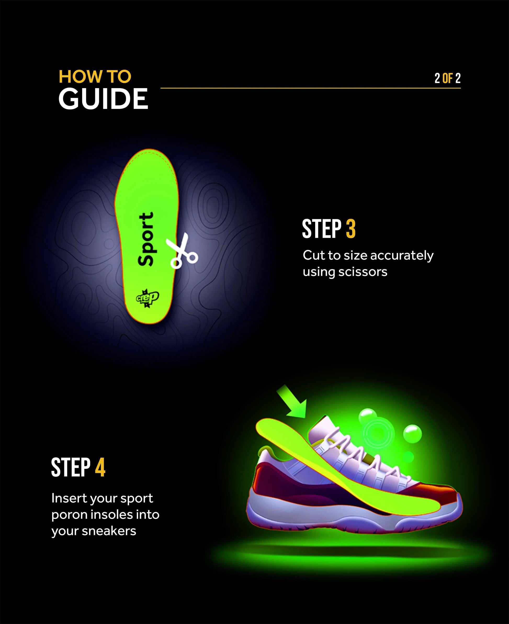 Crep Protect Ultimate Sneaker Poron Vive Insoles (Sport) Neon Green Comfortable Walking Running Replacement Sole Inserts for Unisex Adult Mens Womens Kids GS Youth Hypebeast - AVBL MRKT (4)