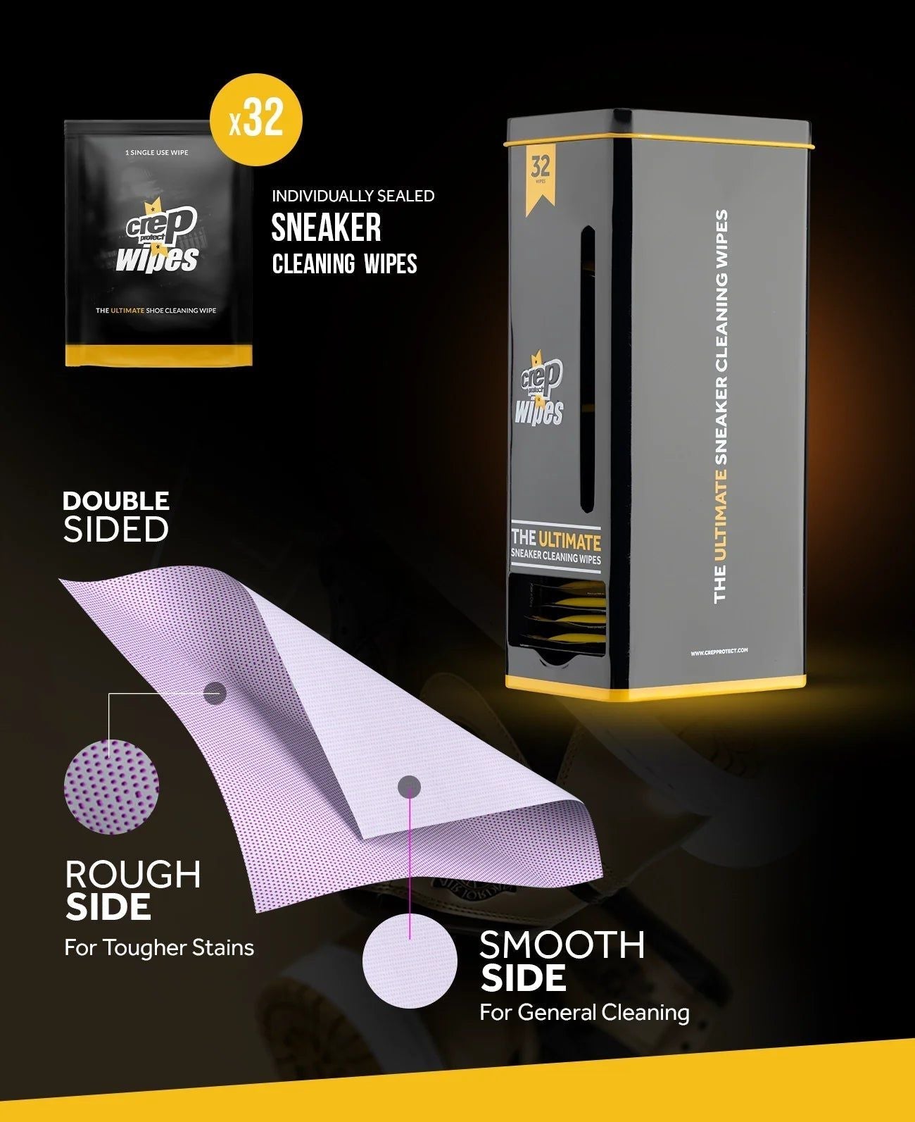 Crep Protect Ultimate Sneakers and Shoes Cleaning Wipes (32 Pack) Footwear Boot Slides Care for Unisex Adult Mens Womens Kids GS Youth Hypebeast - AVBL MRKT (2)