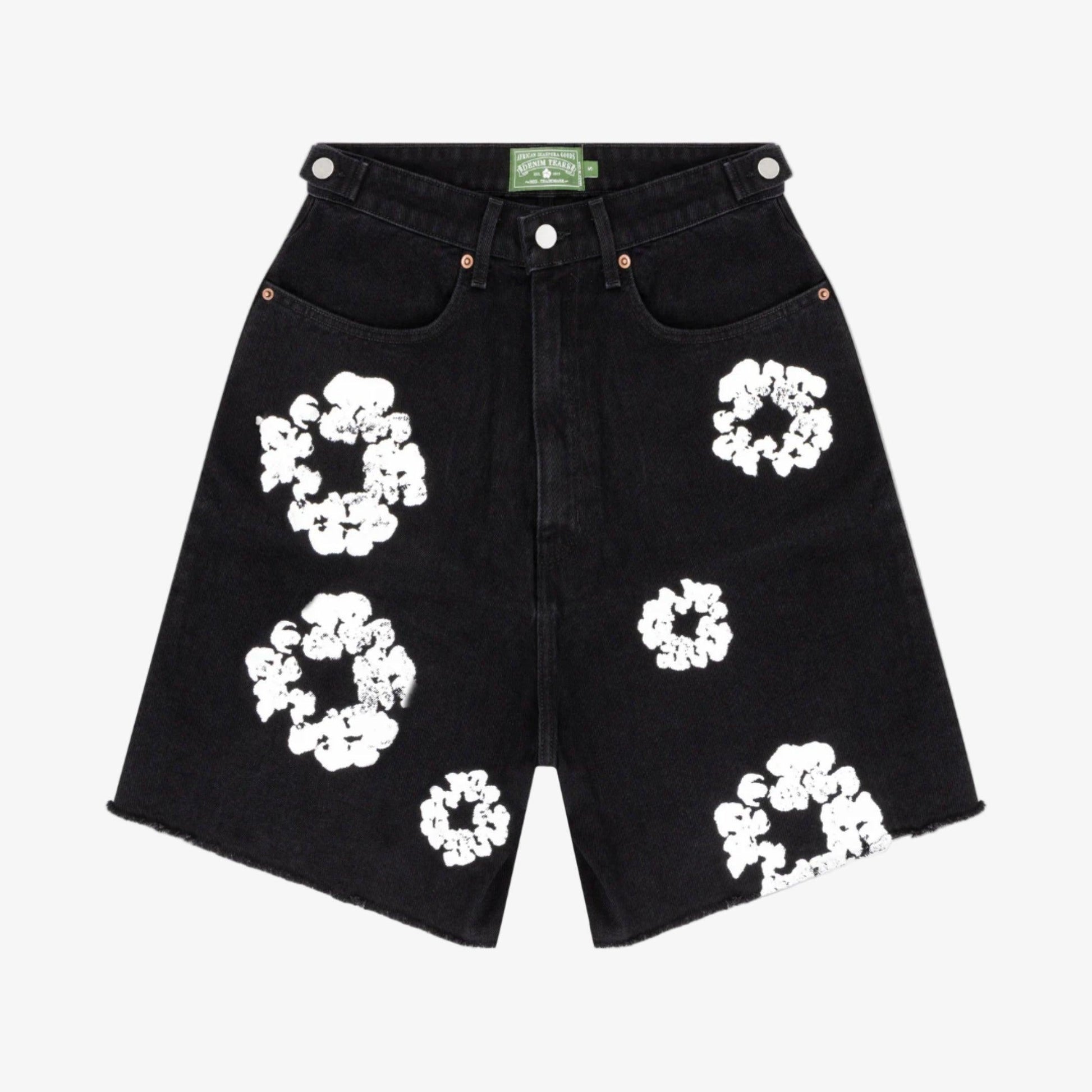 Denim Tears Jean Shorts 'The Cotton Wreath' Black (SS24) [404-010-30] Casual Fashion Bottoms for Unisex Adult Mens Hypebeast - AVBL MRKT (1)