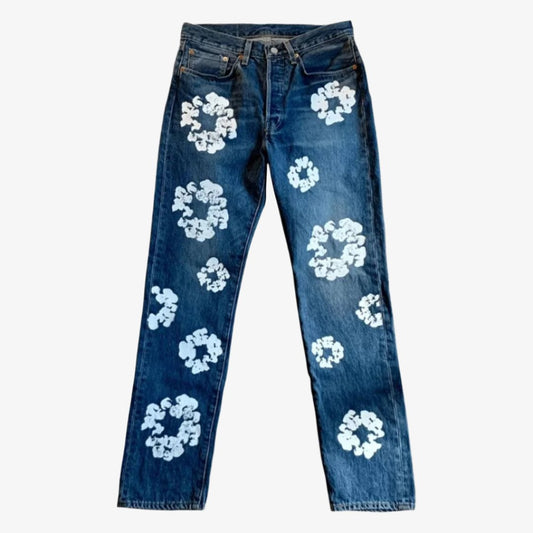 Denim Tears x Levi's 501 Jeans 'The Cotton Wreath' Dark Wash (SS21) [DT501-001-30] Casual Fashion Pant Bottoms for Unisex Adult Mens Hypebeast - AVBL MRKT (1)