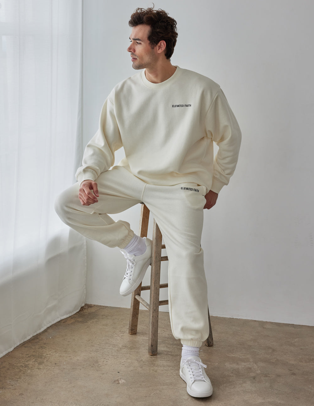Elevated Faith Basics White Sand Unisex Crewneck - AVBL MRKT (1)