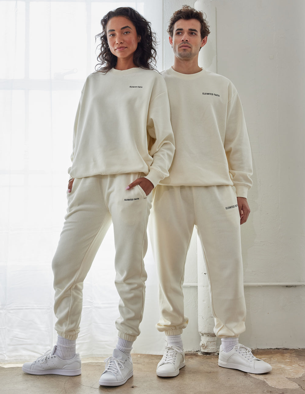 Elevated Faith Basics White Sand Unisex Crewneck - AVBL MRKT (2)