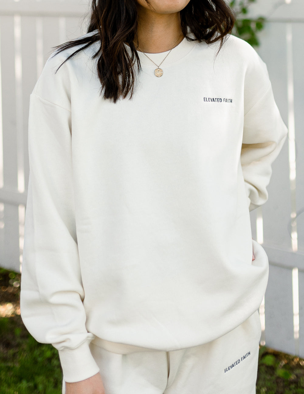 Elevated Faith Basics White Sand Unisex Crewneck - AVBL MRKT (5)