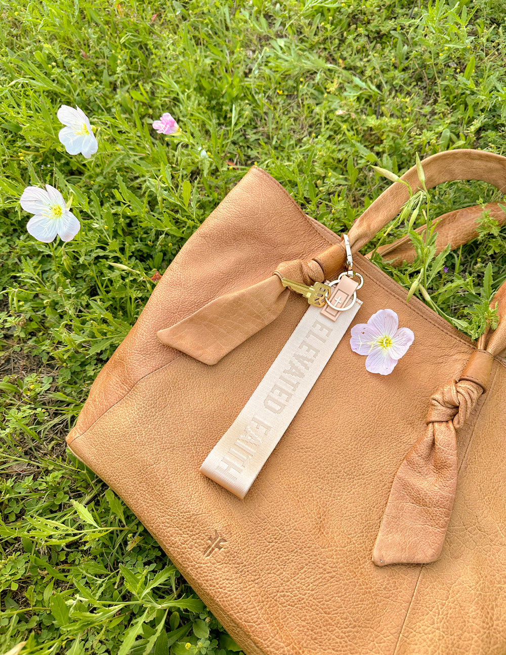 Elevated Faith Beige Oversized Logo Keychain - AVBL MRKT (2)
