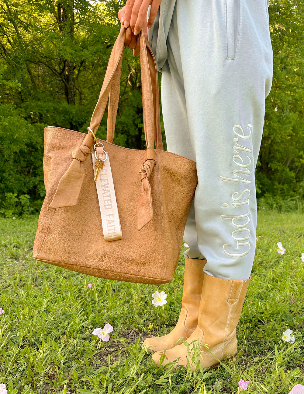 Elevated Faith Beige Oversized Logo Keychain - AVBL MRKT (3)