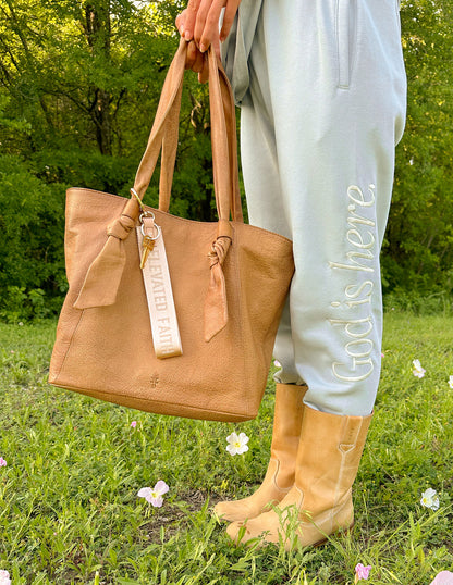 Elevated Faith Beige Oversized Logo Keychain - AVBL MRKT (3)