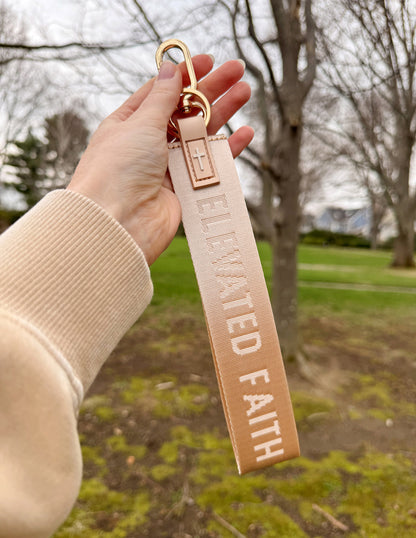 Elevated Faith Beige Oversized Logo Keychain - AVBL MRKT (4)