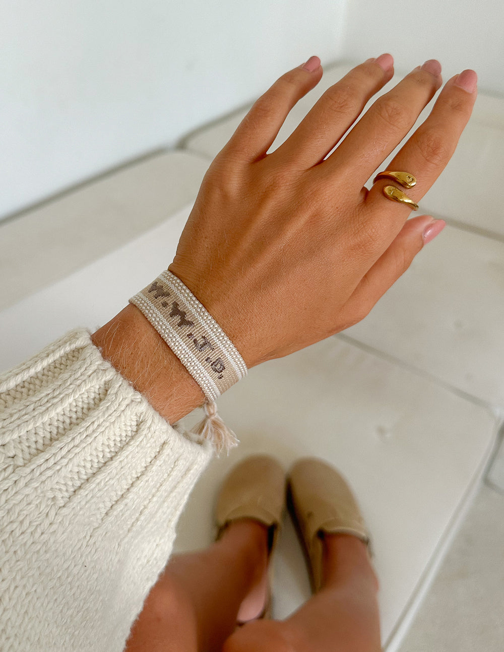 Elevated Faith Beige WWJD Embroidered Bracelet - AVBL MRKT (2)